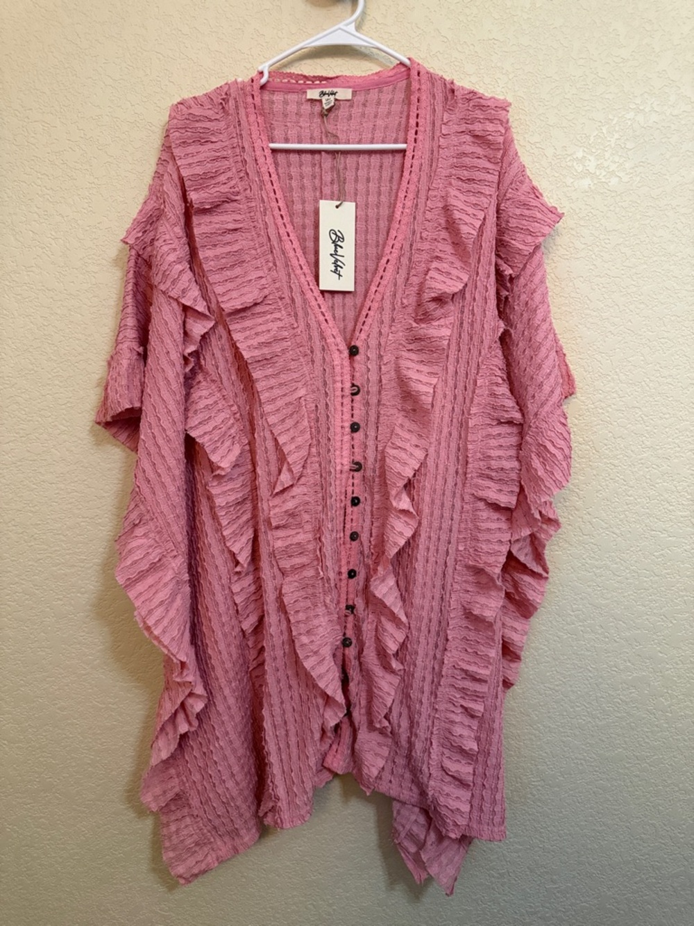 Blush Pink Ruffle Knit Button-Front Top - Boho Chic